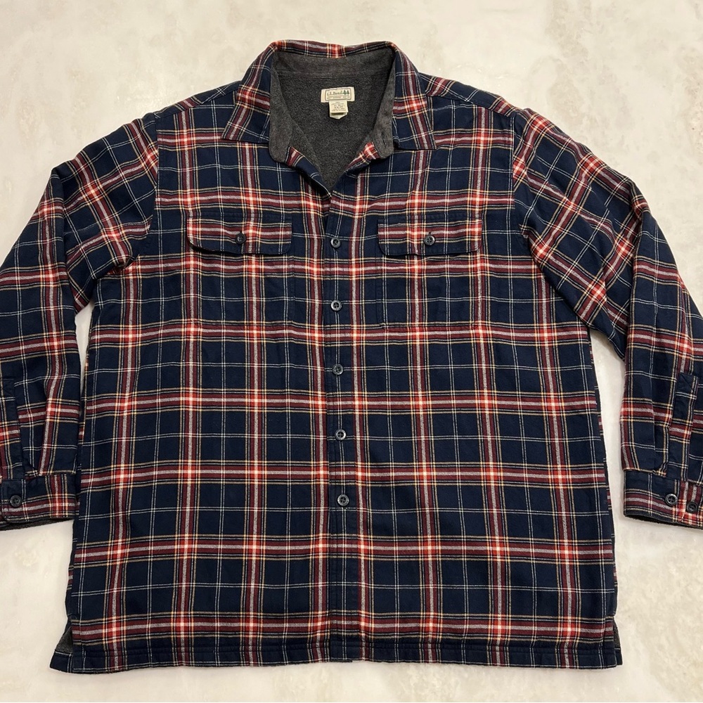 LL BEAN Flannel Fleece Lined X-Large Plaid Overshirt Shacket Jacket XL Shirt Men
